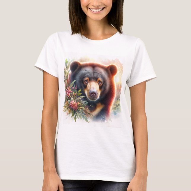 Floral Sun Bear Watercolor Illustration T-Shirt (Vorderseite)
