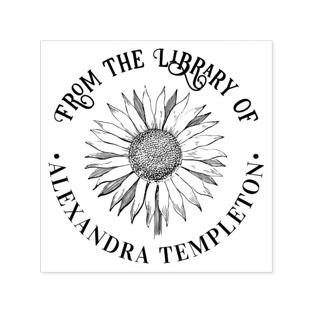 Floral Sunflower #2B Round Library Name Permastempel (Design)