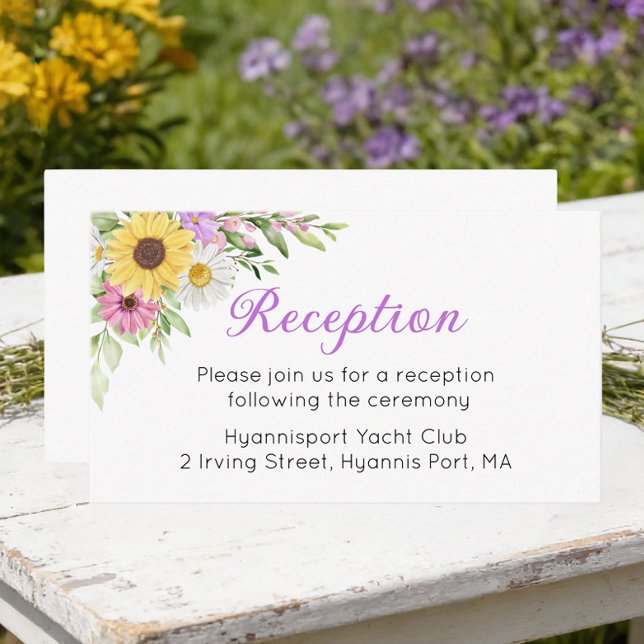 Floral Sunflower Daisy Garden Wedding Reception Begleitkarte (Von Creator hochgeladen)