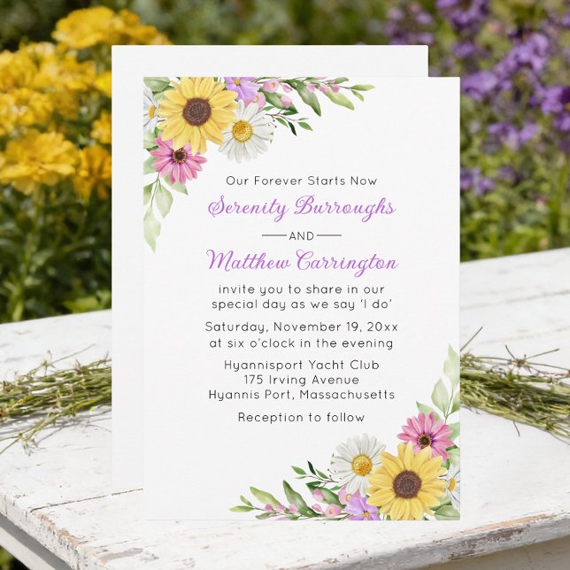 Floral Sunflower Daisy Wildflowers Wedding Einladung (Von Creator hochgeladen)