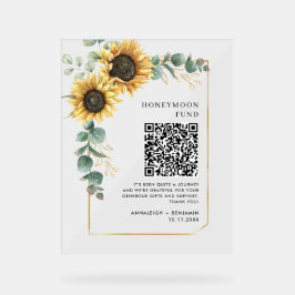 Floral Sunflower Eucalyptus Honeymoon Fund QR Code Acrylschild