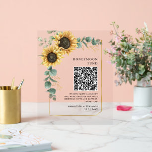 Floral Sunflower Eucalyptus Honeymoon Fund QR Code Acrylschild