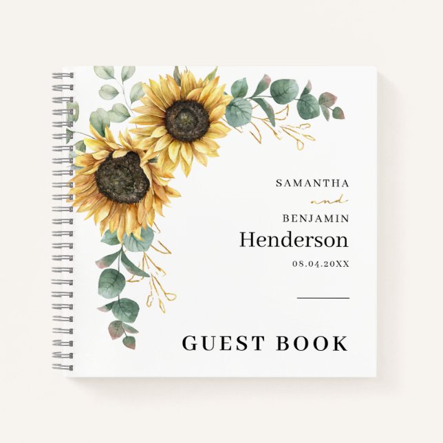 Floral Sunflower Eucalyptus Wedding Guest Book Notizbuch (Vorderseite)