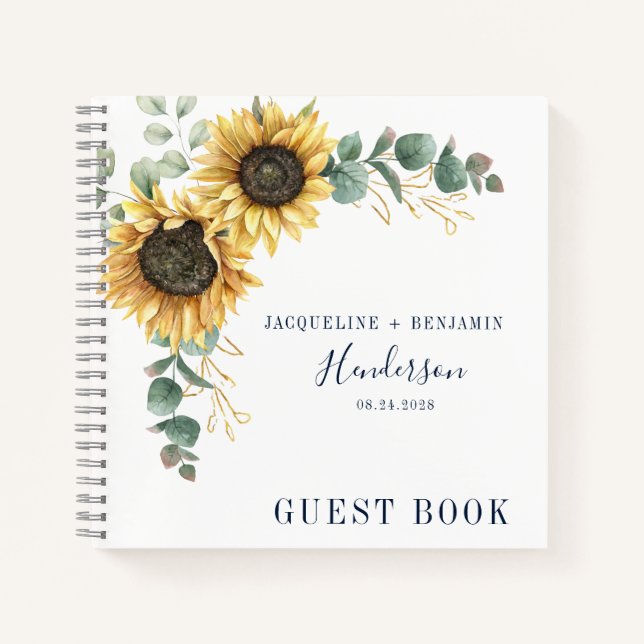 Floral Sunflower Eucalyptus Wedding Guest Notizbuch (Vorderseite)