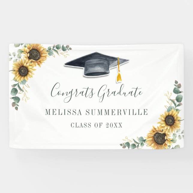 Floral Sunflower Eukalyptus Script Abschluss Banner (Horizontal)