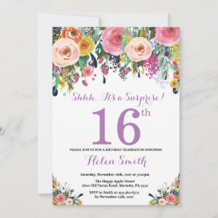 Floral Surprise 16. Geburtstagseinladung Lila Einladung