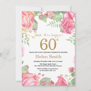 Floral Surprise 60. Geburtstag Gold Glitzer Einladung