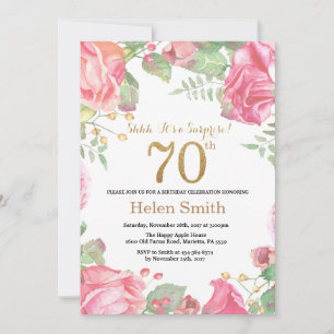 Floral Surprise 70. Geburtstag Gold Glitzer Einladung