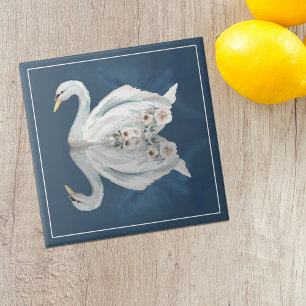 Floral Swan Blue Reflection Fliese