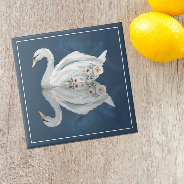 Floral Swan Blue Reflection Fliese (Von Creator hochgeladen)