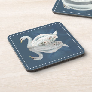 Floral Swan Blue Reflection Getränkeuntersetzer