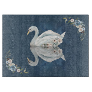 Floral Swan Blue Reflection Schneidebrett