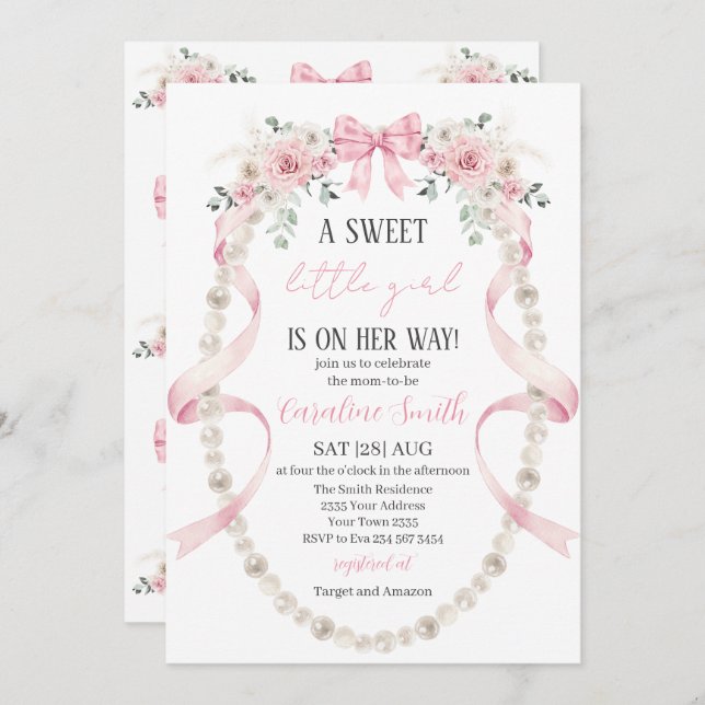  Floral Sweet little girl baby shower Einladung (Vorne/Hinten)