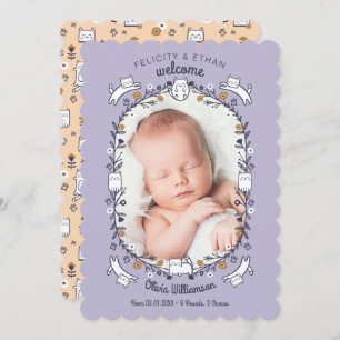 Floral Sweet Little Kitty Cat Birth Ankündigung