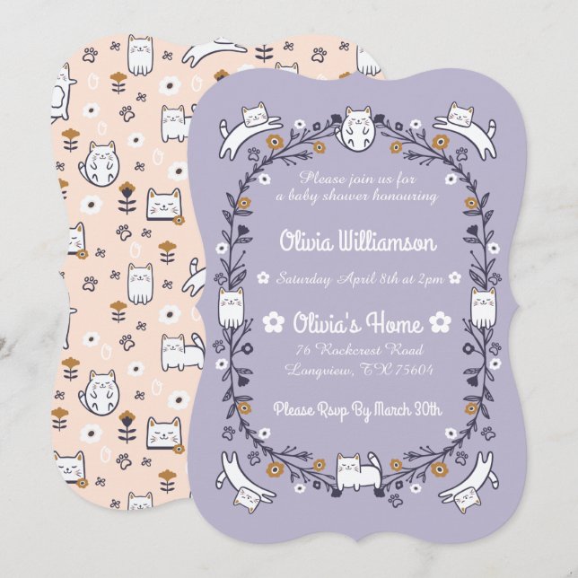 Floral Sweet Litty Kitten Babydusche Einladung (Vorne/Hinten)
