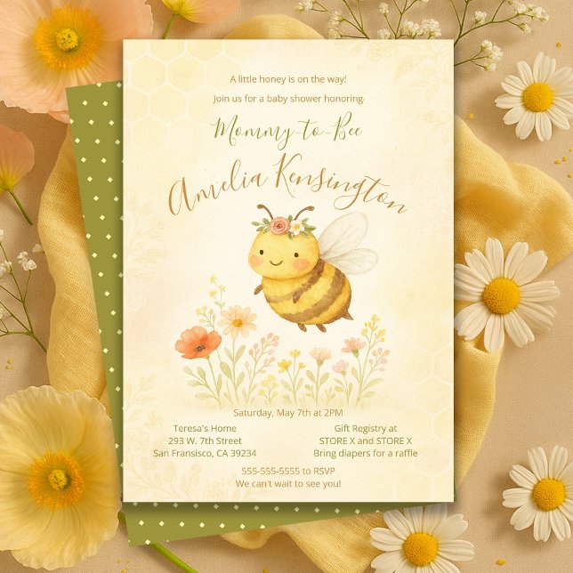 Floral Sweet Mommy to Bee Baby Shower Party Einladung (Floral Sweet Mommy to Bee Baby Shower Party Invitation
)