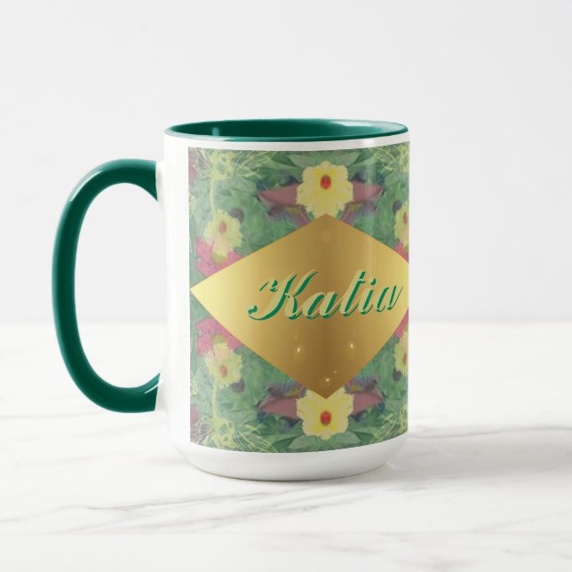 Floral Symmetrie mit/Name-Tasse Tasse (Links)