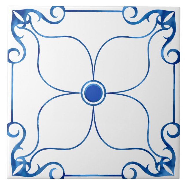 Floral Symmetry Mediterrane (blaue) Keramik Tile Fliese (Vorderseite)