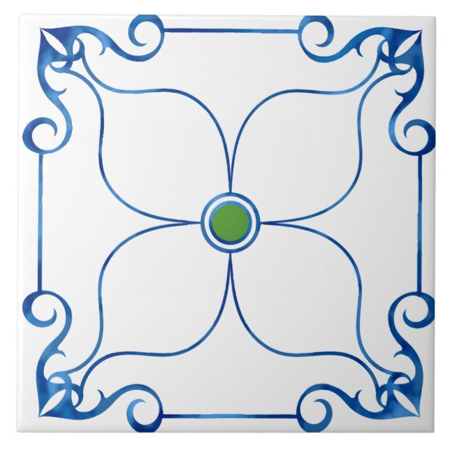 Floral Symmetry Mediterranean (grün) Fliese (Vorderseite)