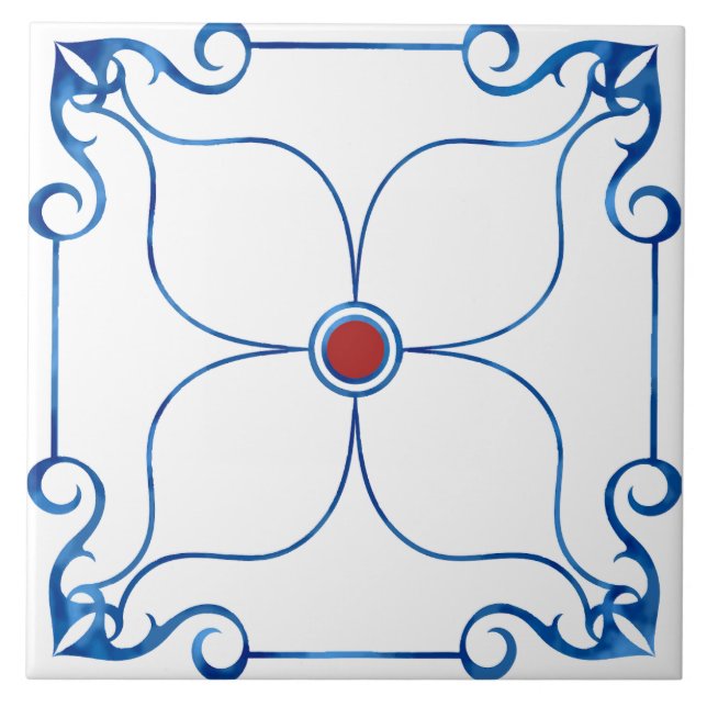 Floral Symmetry Mediterranean (Red) Keramik Tile Fliese (Vorderseite)
