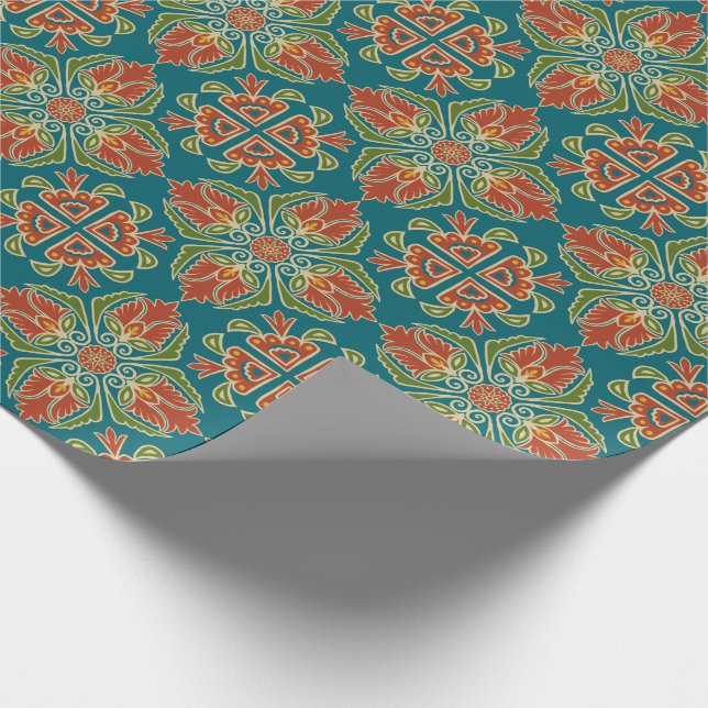 Floral Talavera Tile Wrapping Paper Geschenkpapier (Ecke)