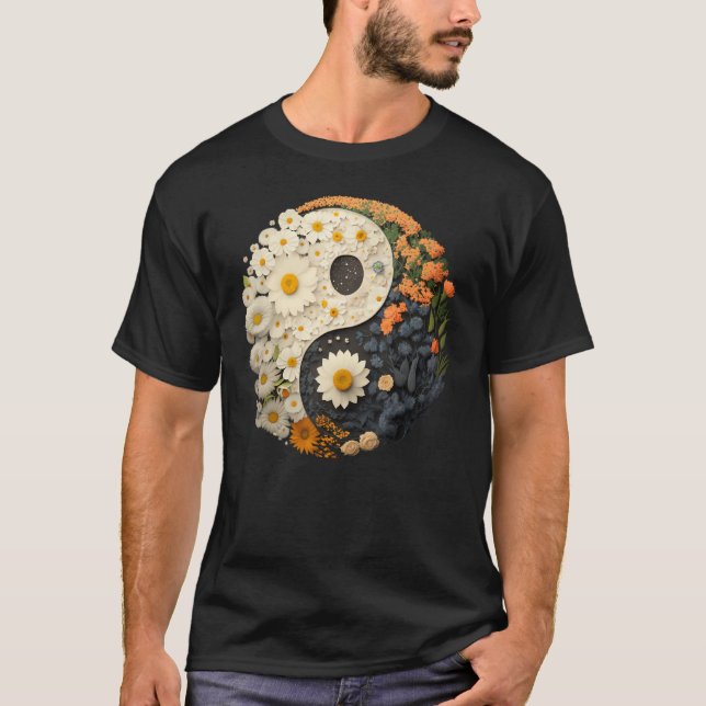 Floral Taoism Yin Yang Symbol on Flower Taijitu Yi T-Shirt (Vorderseite)