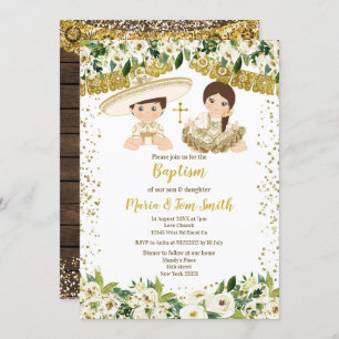 Floral Taufe Fiesta Twin Einladung