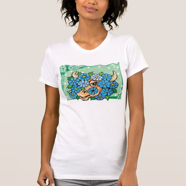 Floral Taurus Bull mit Blumen T-Shirt (Vorderseite)