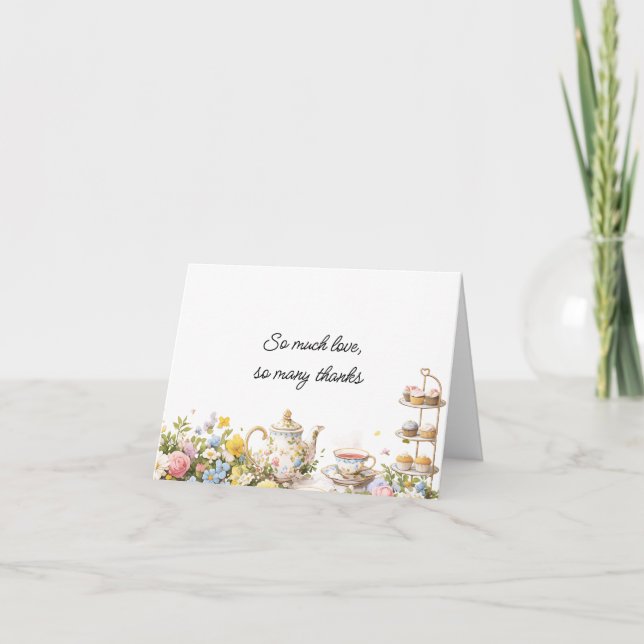 Floral Tea Party Bridal Shower Thank You Card  Dankeskarte (Vorderseite)