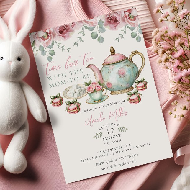 Floral Tea with the Mom-to-be Girl Baby Shower  Einladung (Floral Tea with the Mom-to-be Girl Baby Shower Invitation)