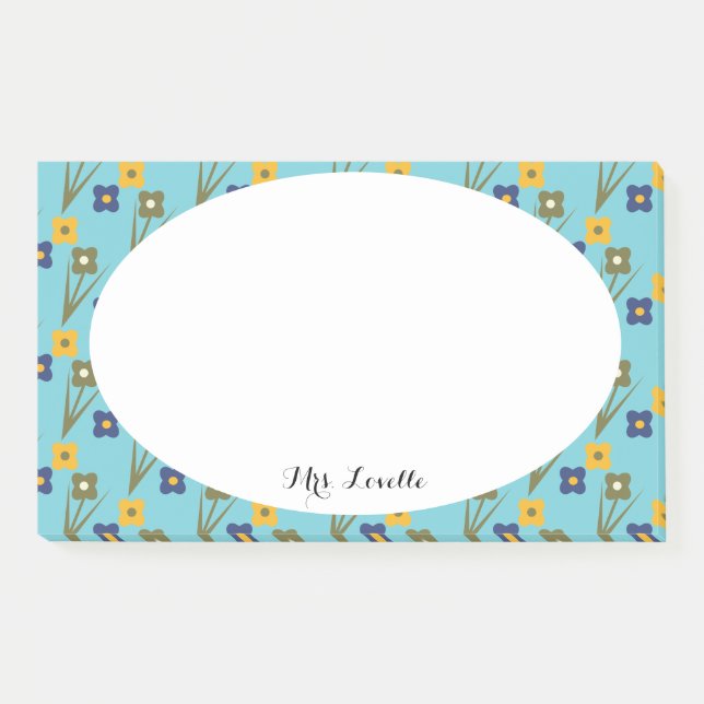 Floral Teacher Aqua Individuelle Name Post-it Klebezettel (Vorderseite)