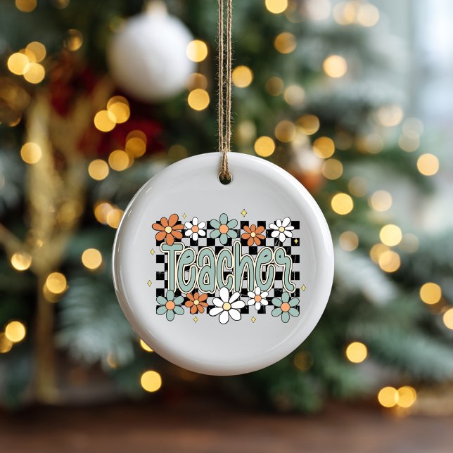 Floral Teacher Ceramic Ornament (Floral teacher ornament)