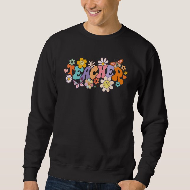 Floral Teacher Kids Retro Groovy Back To School Te Sweatshirt (Vorderseite)