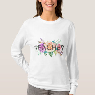 Floral Teacher Watercolor Frau Long Sleeve Shirt
