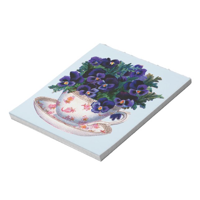 Floral Teacup Klassische Vintage Illustration Notizblock (Rotiert)