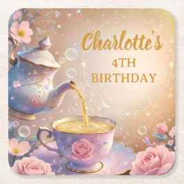 Floral Teacup & Teapot - Pastel Elegant Tea Party Rechteckiger Pappuntersetzer