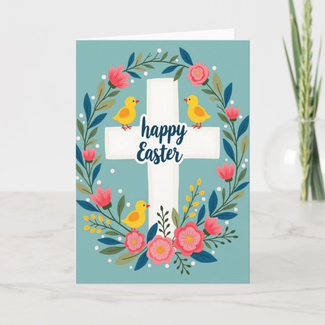 Floral Teal Bird Circle Card Karte (Vorderseite)