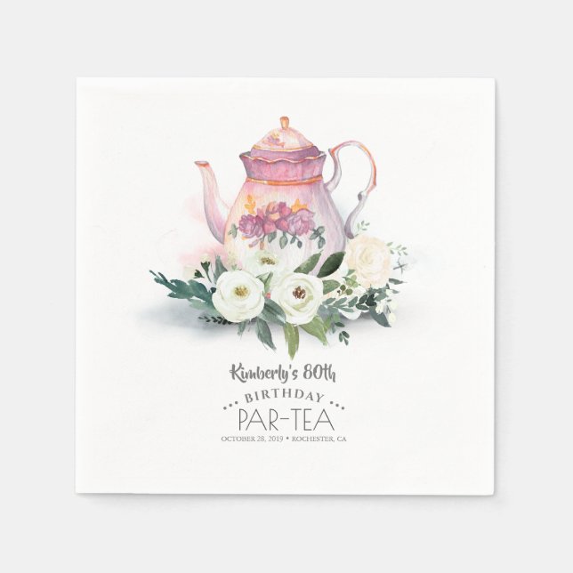 Floral Teapot Birthday Par-Tee Serviette (Vorderseite)