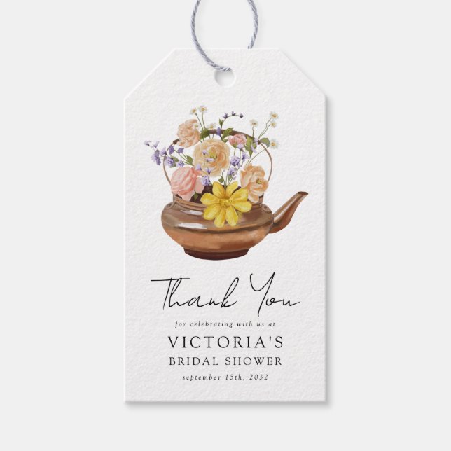 Floral Teapot Brautparty Gefallen Geschenkanhänger (Vorderseite)