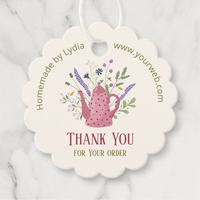 Floral Teapot "Danke für Ihre Bestellung" skallopi Geschenkanhänger (Vorderseite)