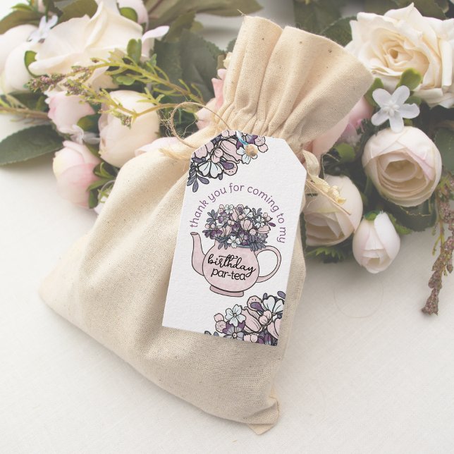 Floral Teapot Girls Geburtstag Vielen Dank Geschenkanhänger (Girls Birthday Tea Party Favor Tags)
