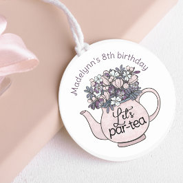 Floral Teapot Girly Birthday Tee Party Runder Aufkleber