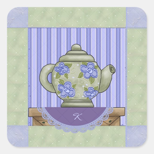 Floral Teapot Quilt Square Sticker (Vorderseite)