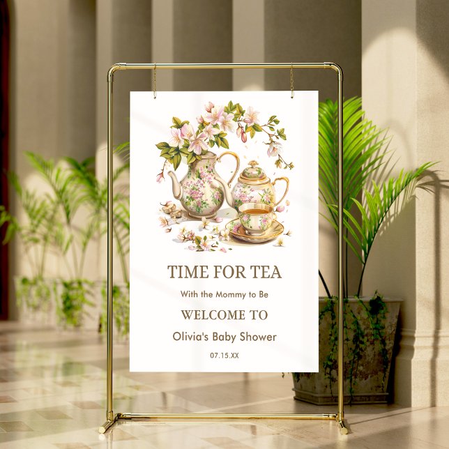 Floral Teapot Time for Tea Baby Show Empfang Poster (Floral Teapot Time for Tea Baby Shower Welcome Sign. )