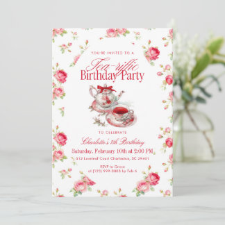 Floral Teapot Watercolor Girl Birthday Tea Party Einladung