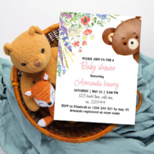 Floral Teddy Bär Babydusche Einladung bearbeitet