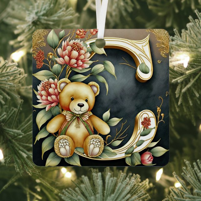 FLoral Teddy Bear Brief C Ornament Aus Metall (InSitu)