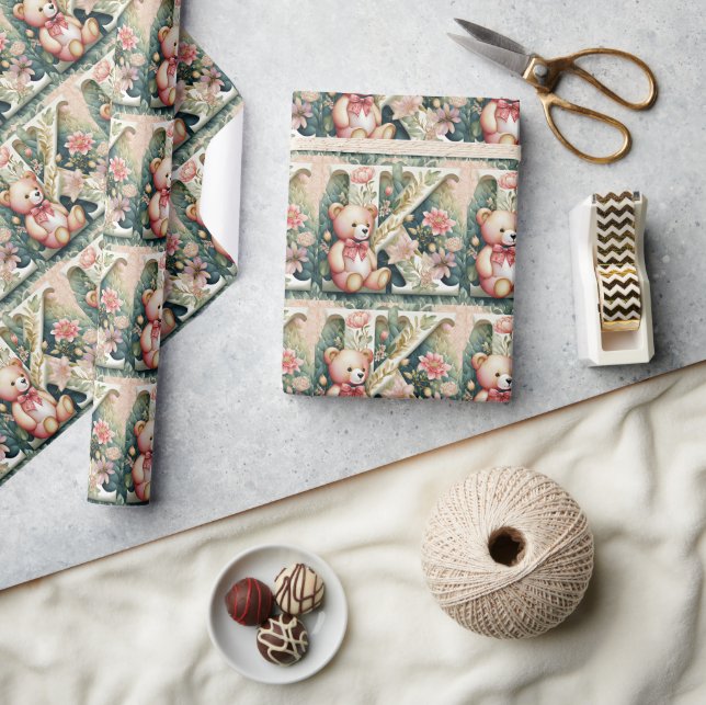 FLoral Teddy Bear Brief K Geschenkpapier (Kunsthandwerk)