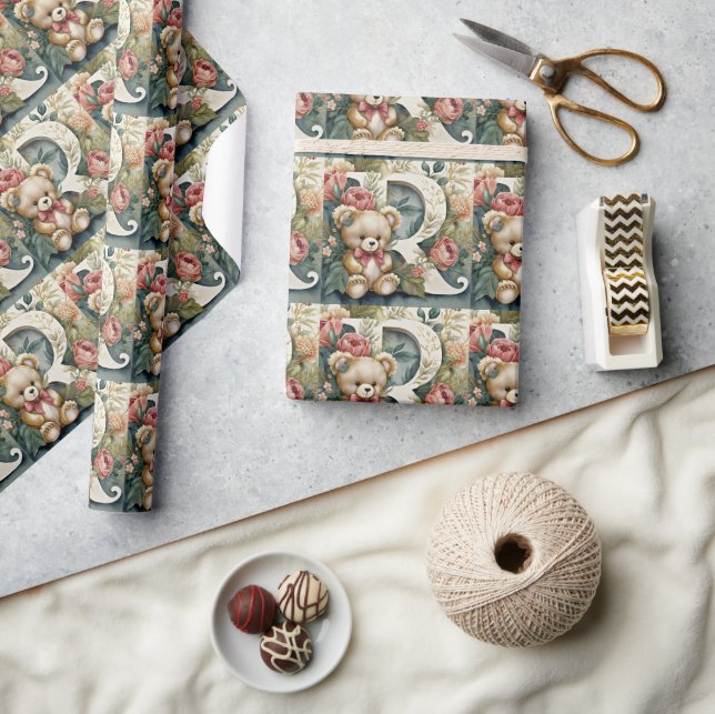 FLoral Teddy Bear Brief R Geschenkpapier (Kunsthandwerk)