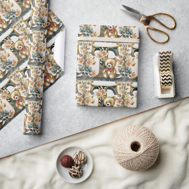 FLoral Teddy Bear Brief T Geschenkpapier (Kunsthandwerk)
